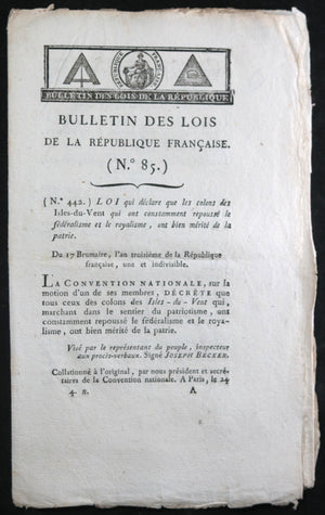 1794 Bulletin des Lois de la République Française No. 85