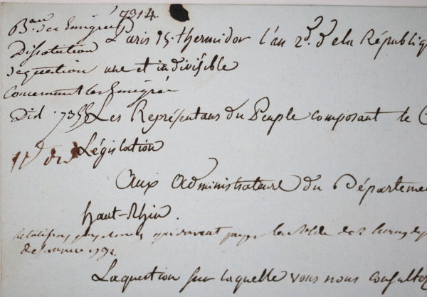 1794 Paris  lettre du Comité de Legislation au Dépt. Haut-Rhin