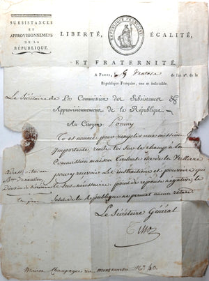 1794 Paris lettre sur mission importante Commission des Subsistances