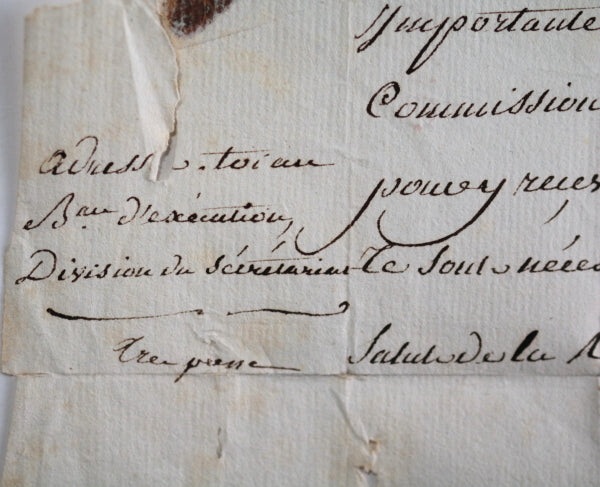 1794 Paris lettre sur mission importante Commission des Subsistances