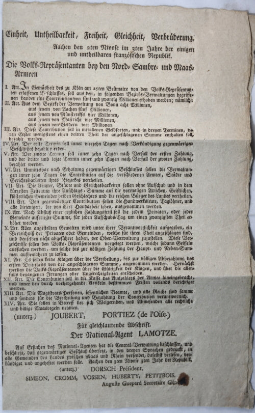 1794 Représentants de Peuple auprès Armées - levé de contributions 