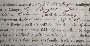1794 Vendée, certificat présence au 2e Bataillon 62e Régiment de Ligne