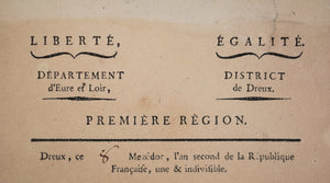 1794 circulaire arrêté sur moisson, District de Dreux (Eure-et-Loir)