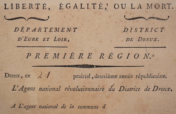 1794 circulaire sur état des laines, District de Dreux (Eure-et-Loir)