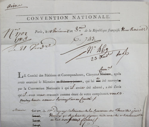 1794 lettre d'Ichon, membre Comité de Pétitions - Convention Nationale