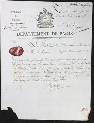 1794 lettre de Dubois Président du Département de Paris - agriculture