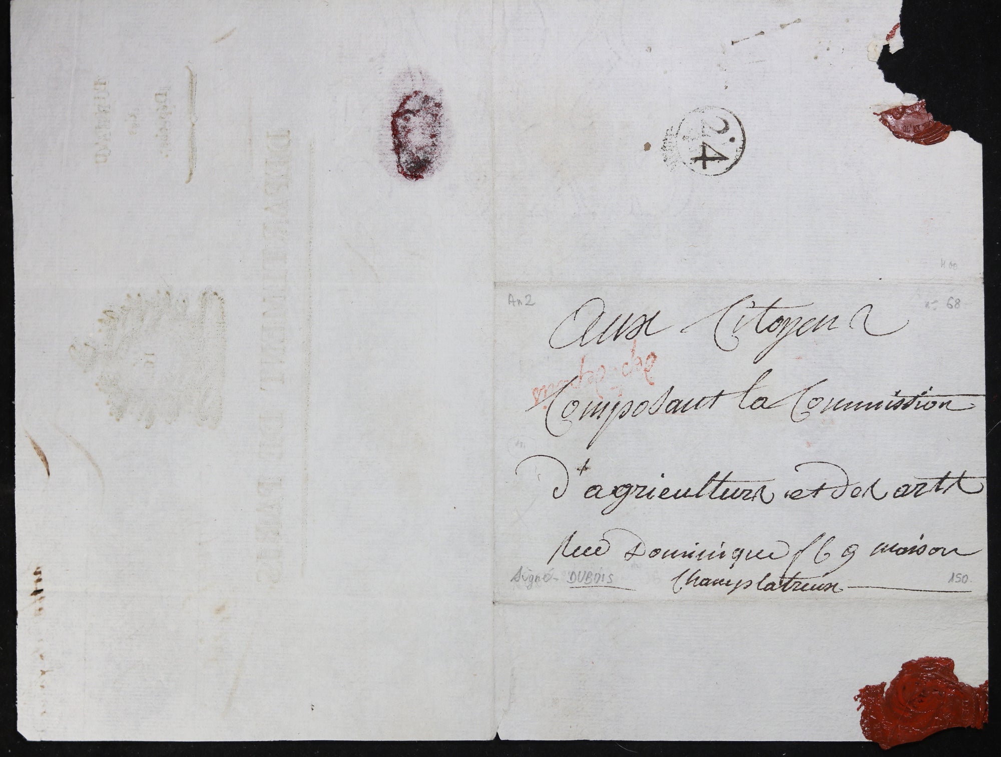 1794 lettre de Dubois Président du Département de Paris - agriculture