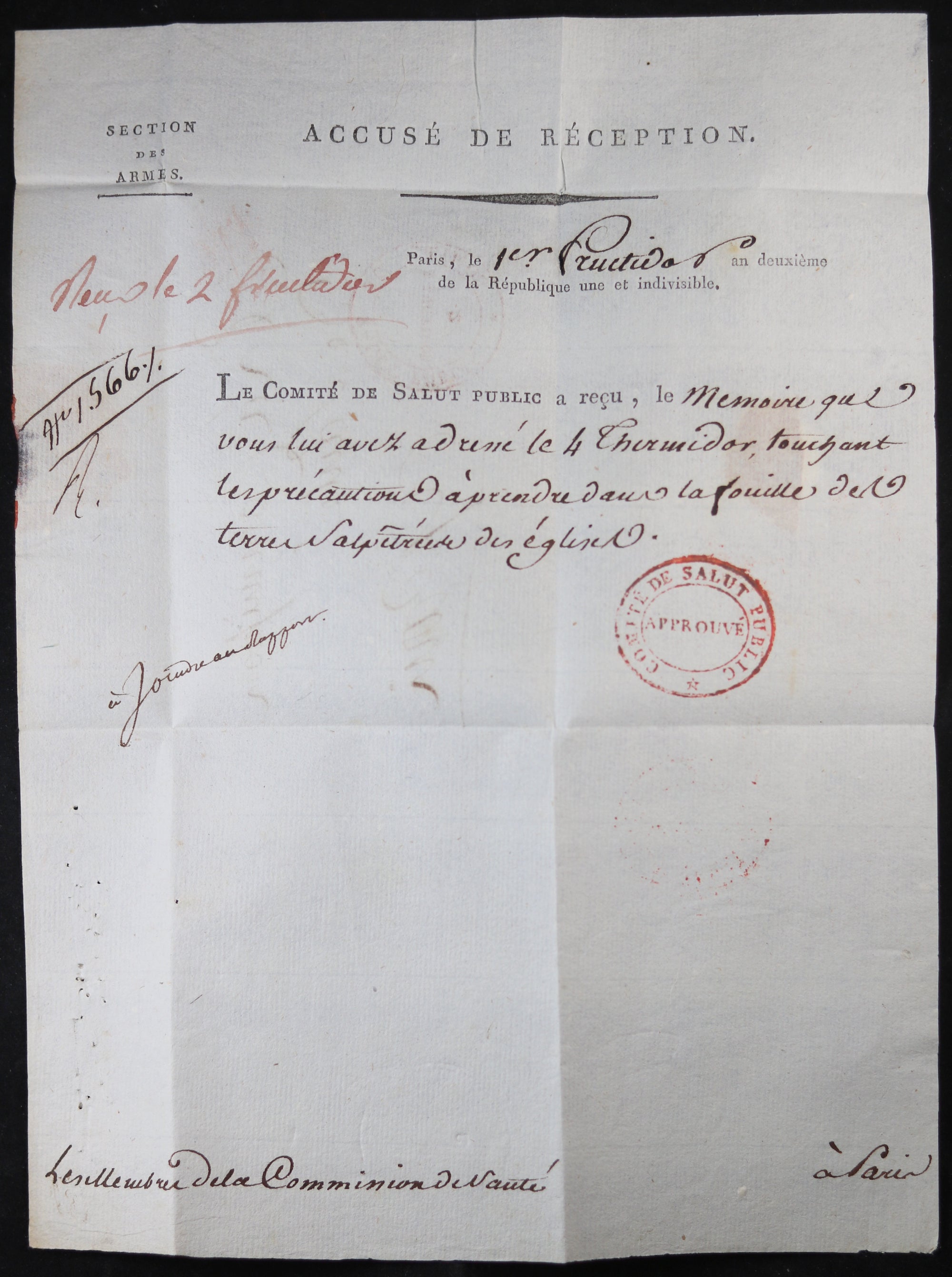 1794 lettre du Comité de Salut Public 'terres salpêtrières des églises'