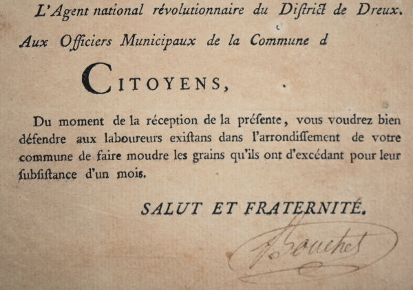 1794 restriction mouture de grain, District de Dreux (Eure-et-Loir)