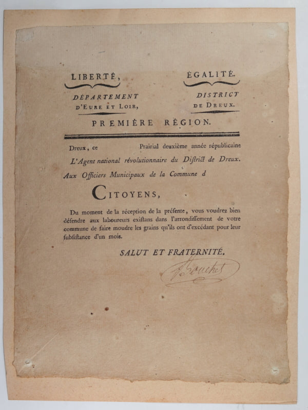 1794 restriction mouture de grain, District de Dreux (Eure-et-Loir)