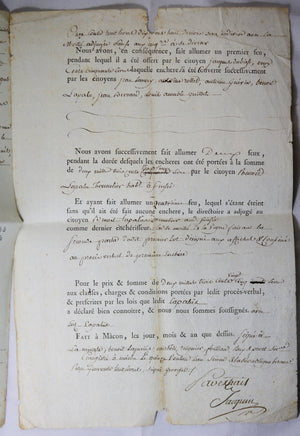 1794 révolution vente de Biens Nationaux à Mâcon (terres émigré)