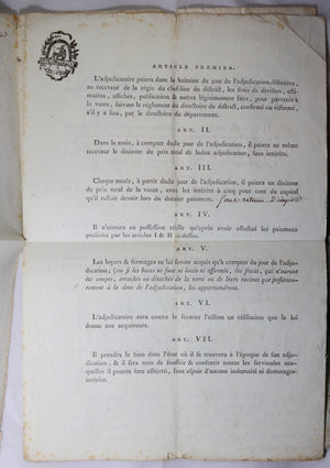 1794 révolution vente de Biens Nationaux à Mâcon (terres émigré)