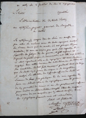1794 lettre au général Peyron, administrateurs d’Albi sur un soldat
