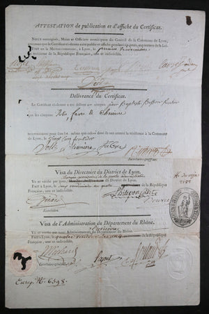 1795 France - Certificat de Résidence pour Besson, citoyen de Lyon