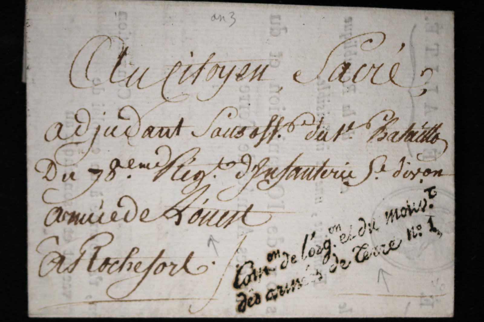 1795 Armée de l'Ouest - promotion à une sous-lieutenance 78e Régt.