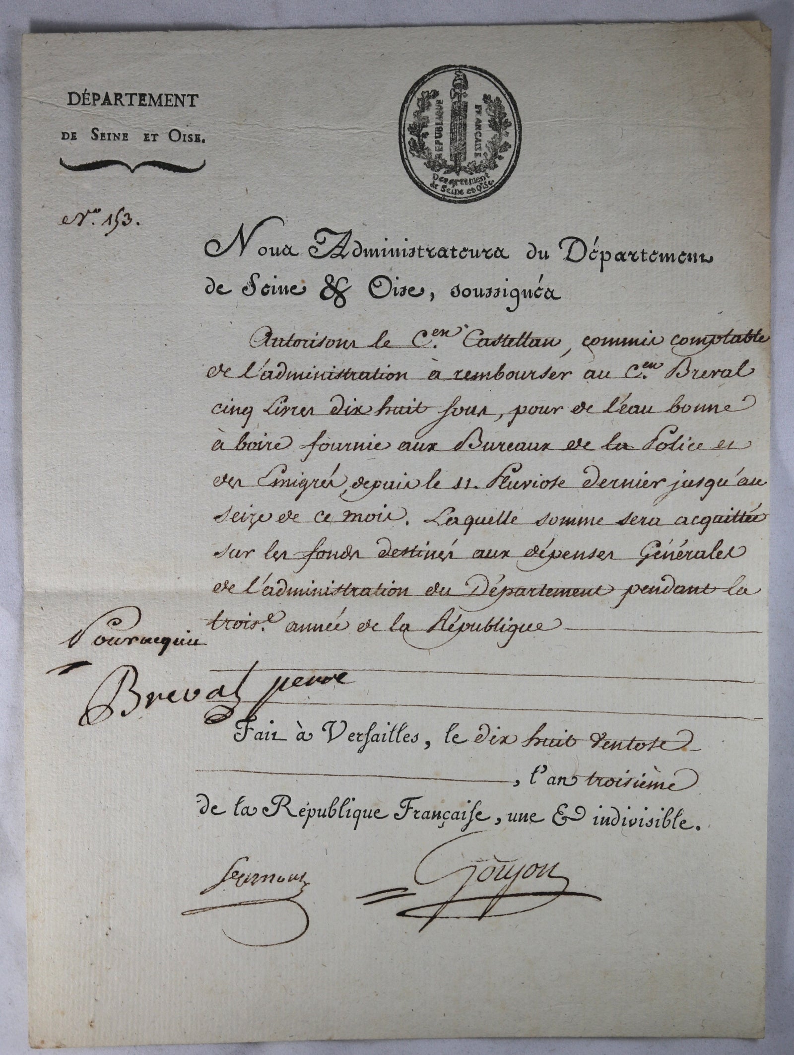 1795 Versailles paiement eau bonne, Goujon (Insurrection Prairial)