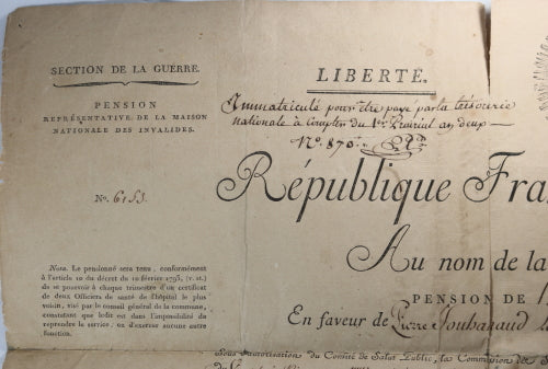 1795 pension pour soldat avec jambe emportée