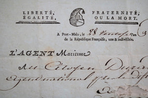 1795 l'agent maritime Port Malo à l’agent nationale Durand du district