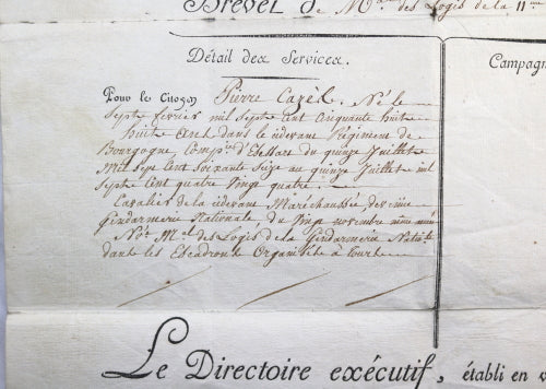 1796 brevet de Maréchal des Logis Gendarmerie Nationale - Dépt. Gers