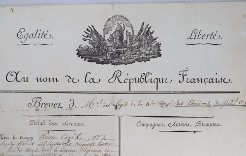 1796 brevet de Maréchal des Logis Gendarmerie Nationale - Dépt. Gers