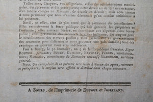 1796 affiche Département de l’Ain – recouvrement des contributions
