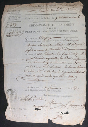 1797/99 France Avignon pension ex-religieuse couvent Miséricorde
