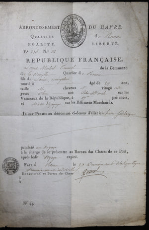 1797 ordre d’embarquement à Le Havre pour un marin