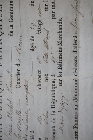 1797 ordre d’embarquement à Le Havre pour un marin