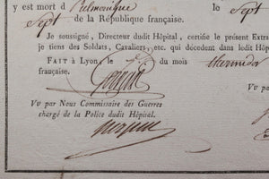 1799 Hôpital Lyon, extrait mortuaire soldat 3e demi-brigade Cisalpine