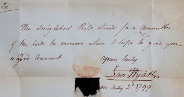 1799 UK letter from London to Buckingham, Bill before House of Lords