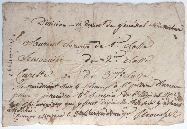 1799 Campagne d’Italie, transfert 3 chirurgiens, Général Montrichard