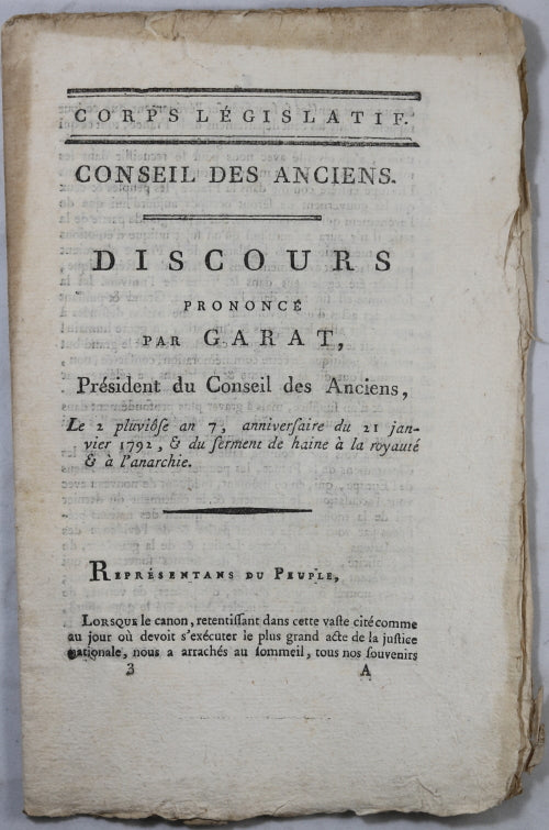 1799 lot de deux discours par Garat (Conseil des Anciens) #2