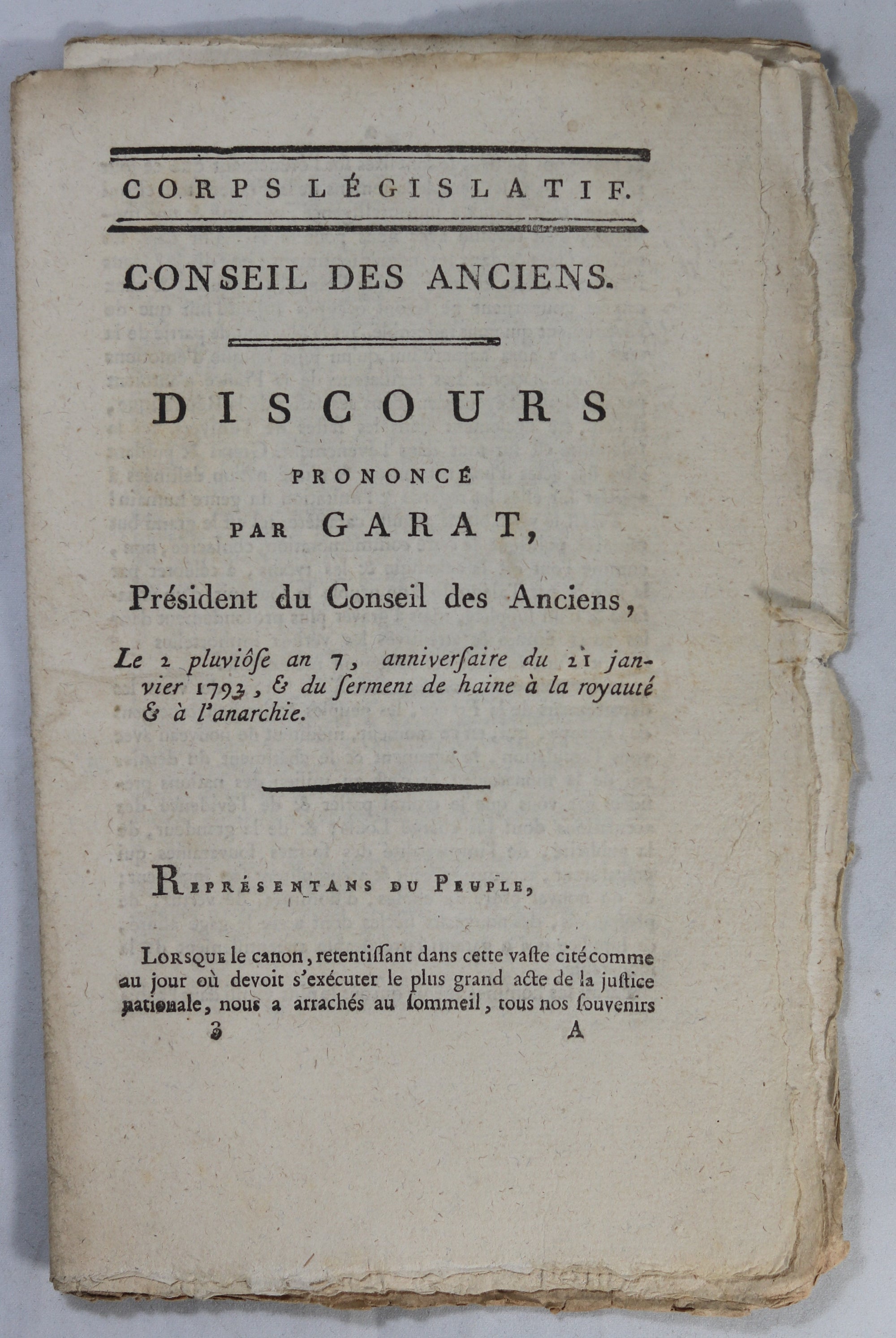 1799 lot de trois discours par Garat (Conseil des Anciens) #1