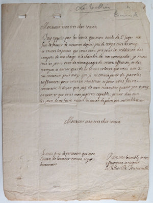 17e lettre Nicolas Le Tellier de Tourneville à Baillard Rouen Normandie