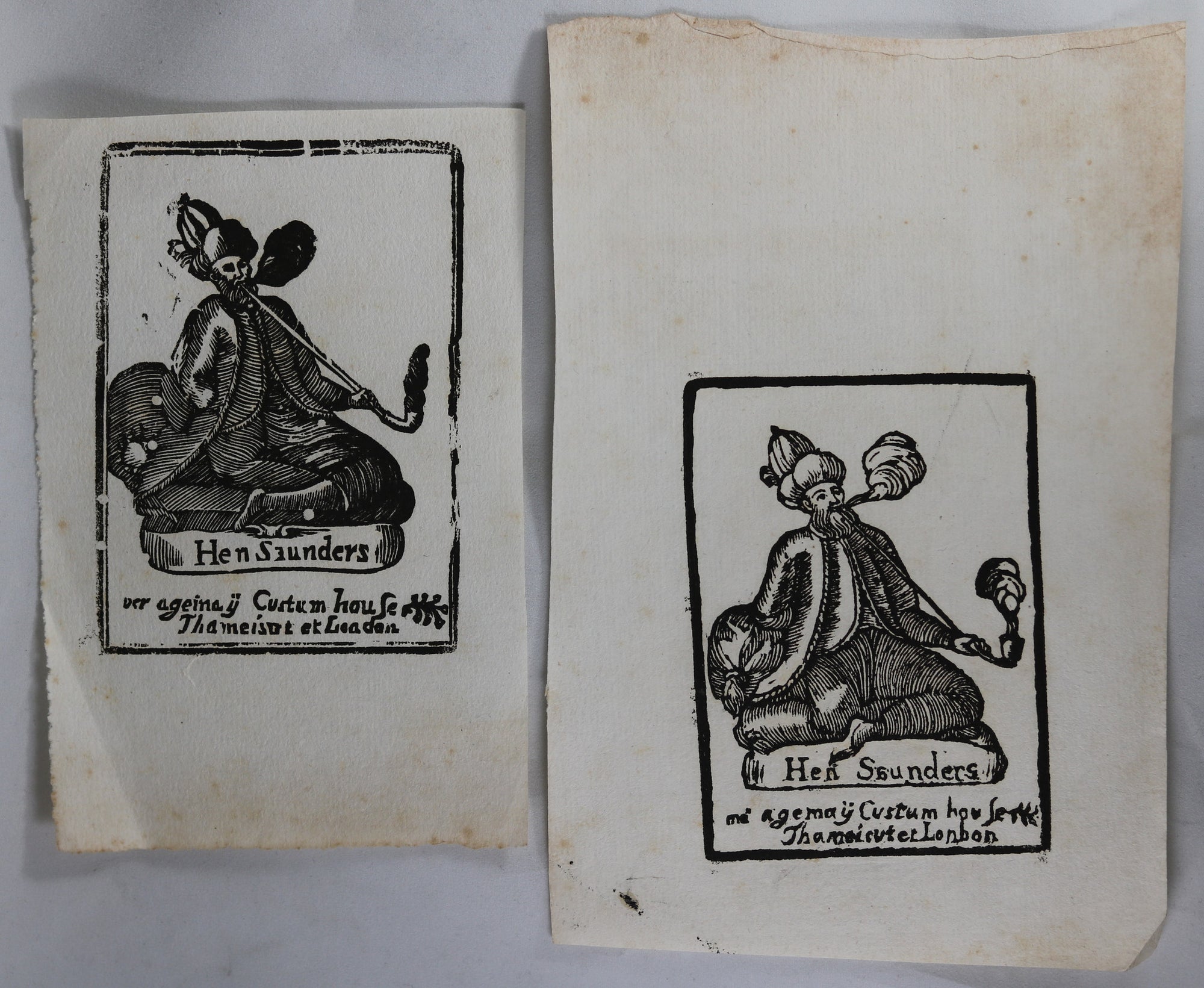 17th century advertising prints for tobacco agent Custom House London