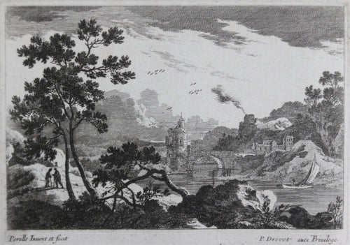 17th century engraving by Perelle of bucolic scene, published Drevet