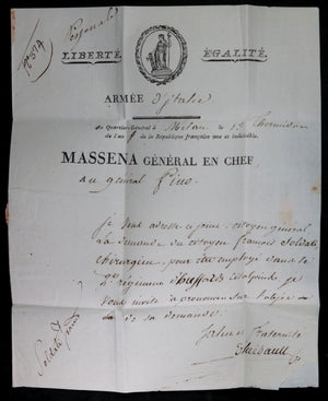 1800 Armée d’Italie général Thiébault au général Pino (entête Massena)