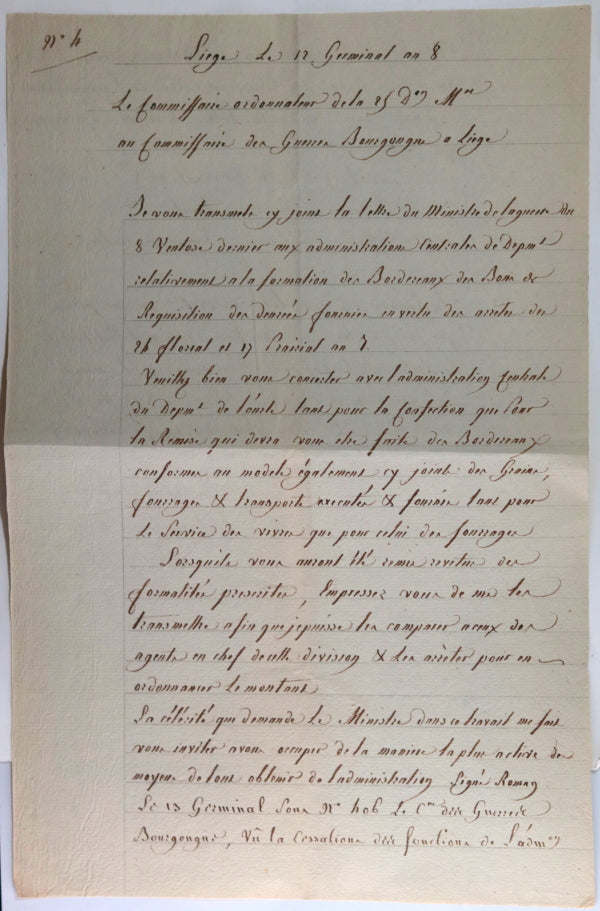 1800 Liège lettres au Commissaire des Guerres Bourgongne sur denrées