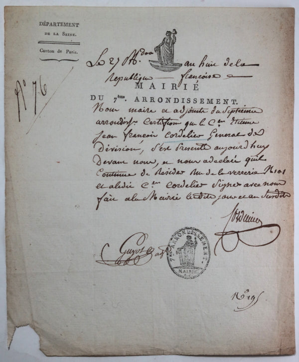 1800 Paris attestation de résidence, Général Cordellier-Delanoüe (Vendée)