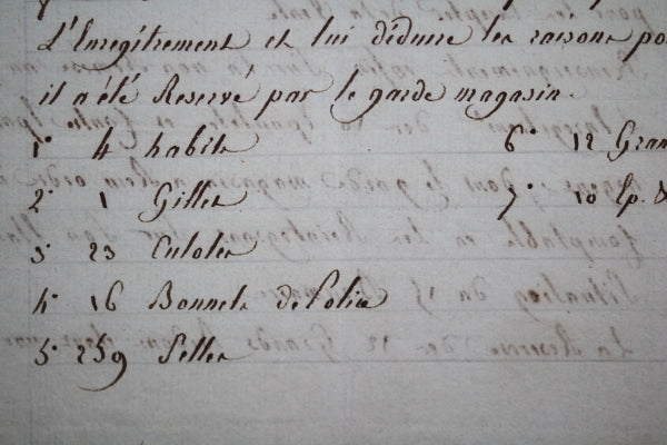 1800 Liege, commissaire des guerres, objets réservés par garde magasin