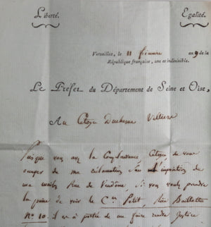 1800 lettre Germain marquis Garnier à l’architecte Duchesne-Villiers