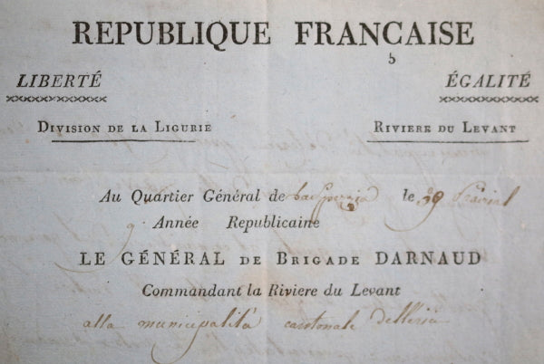 1801 Italie lettre General Jacques Darnaud Division de la Ligurie