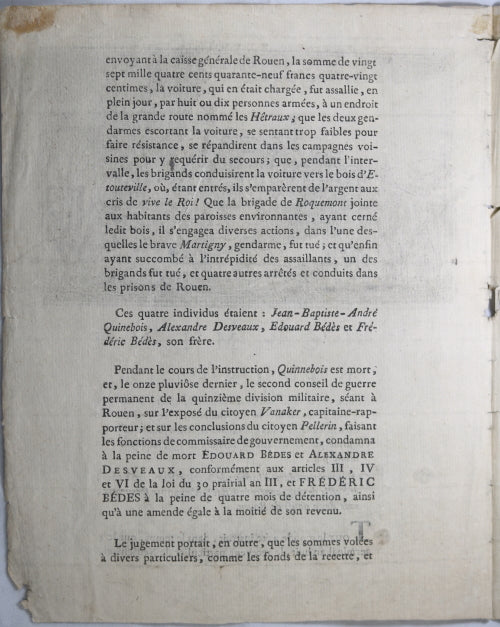 1801 Napoléon, jugement peine de mort, Conseil de Guerre 1801 (Chouannerie)