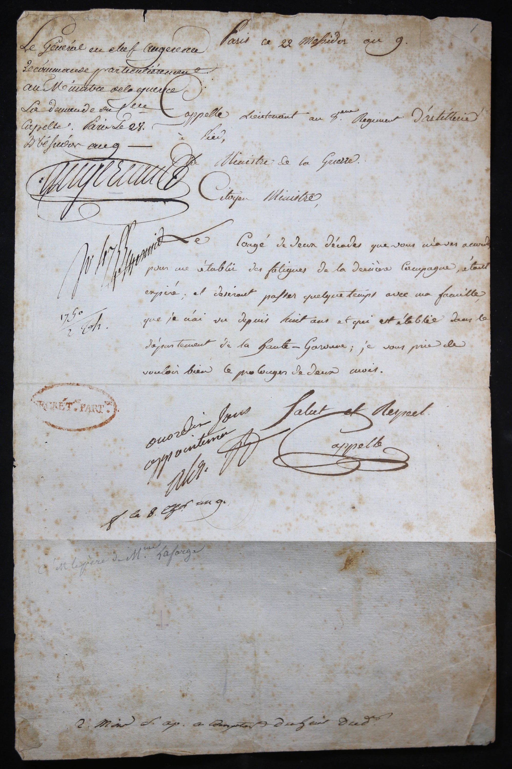 1801 lettre au Ministre de Guerre, signé Cappelle+Berthier+Augereau