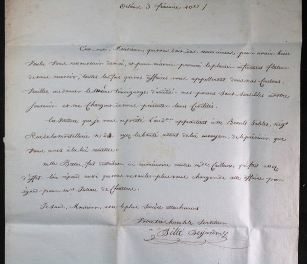1801 lettre à M. Chauveau Lagarde Paris (avocat Marie Antoinette)