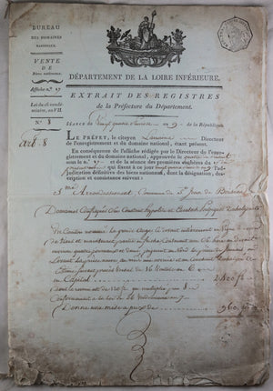 1801 ventes terre de l’émigré de Poulpiquet du Halgouët, Loire Inférieure