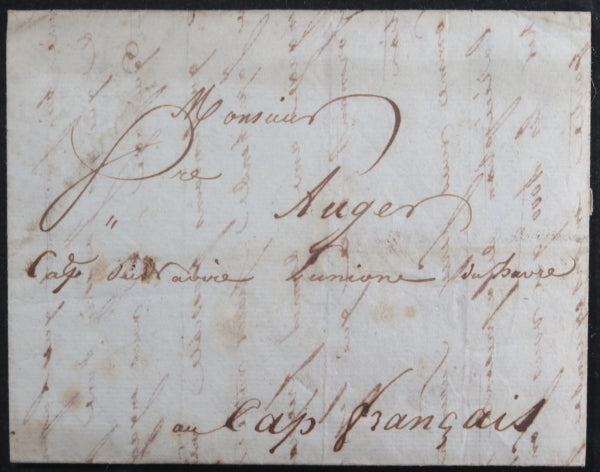 1802-03 2 lettres Capitaine Auger navire Union (Au Havre/Cap Français)