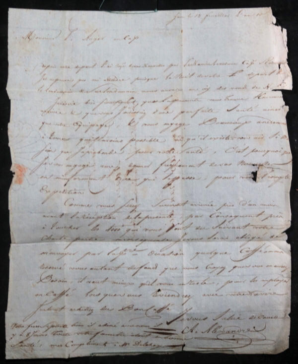 1802-03 2 lettres Capitaine Auger navire Union (Au Havre/Cap Français)