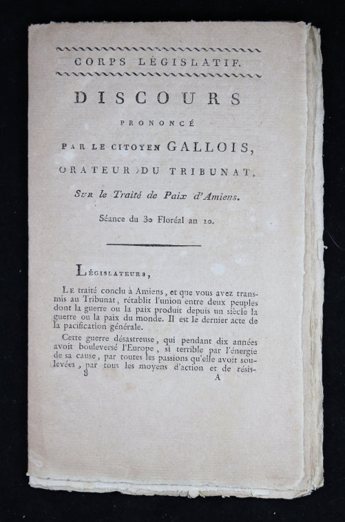 1802 Discours de Gallois sur le Traité de Paix d’Amiens