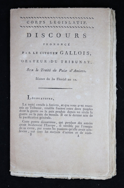 1802 Discours de Gallois sur le Traité de Paix d’Amiens 1802 Discours de Gallois sur le Traité de Paix d’Amiens